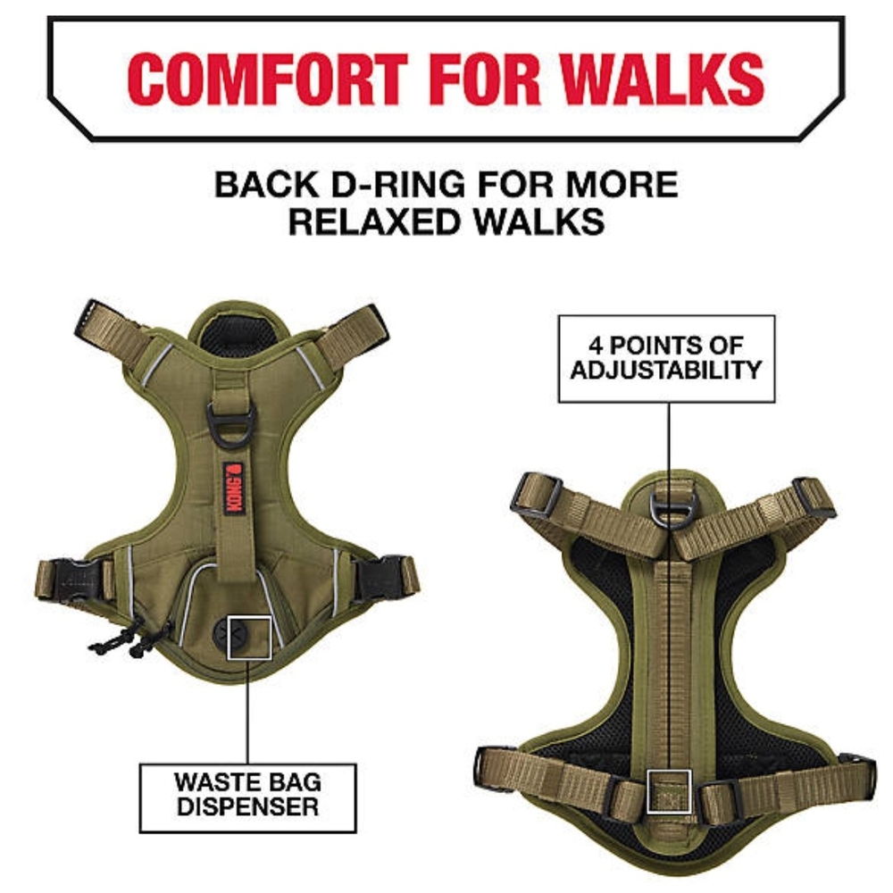 Kong Adjustable Dog Harness with Waste Bag Dispenser - Olive